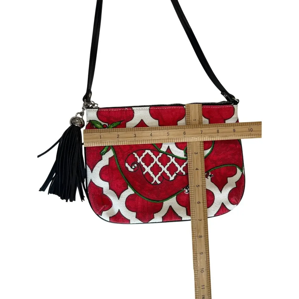 BRIGHTON Love Dove Crossbody Bag Canvas Bird Holiday Purse Red White Tassel